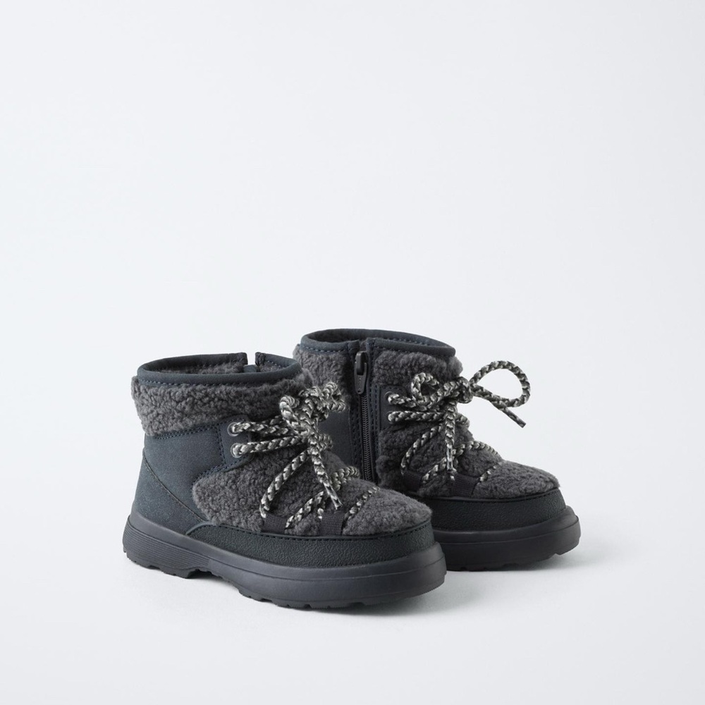 Zara NWT FAUX FUR ANKLE BOOTS for kids, size 23 US; 5.4 inches, gray color,